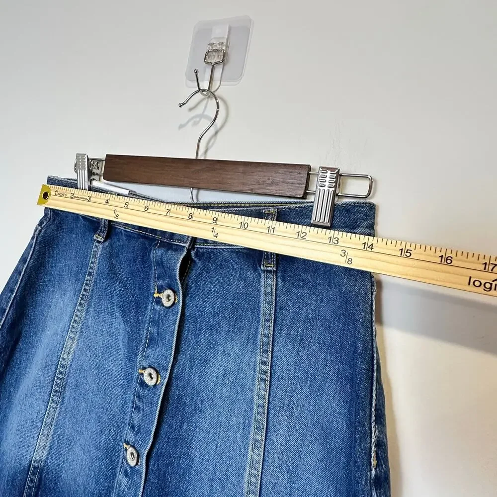 Forever 21 Denim Mini Skirt 26 Blue Button Front Raw‎ Hem Y2K Festival Indie